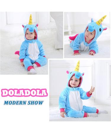 Doladola Baby Animal Hooded Romper | Toddler Jumpsuit for Autumn/Winter | Blue Unicorn | 3-6 Months - Buy Online on GoSupps.com