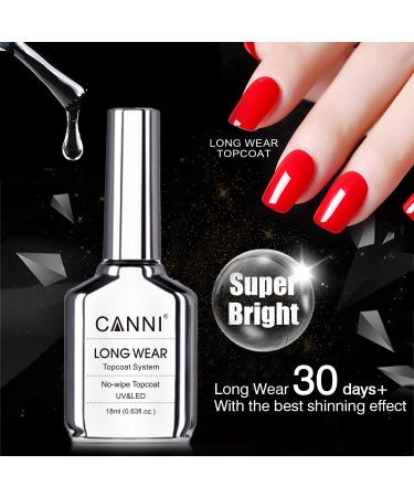 CANNI No Wipe Gel Top Coat 18ml - Scratch Resistant High Gloss Nail Polish for Long Lasting Shine | Soak Off LED Nail Lamp | Perfect for Nail Art Manicure - Buy Online on GoSupps.com