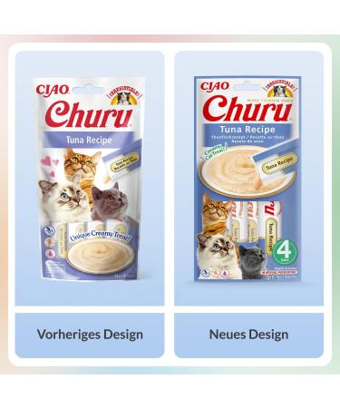 Inaba Churu Puree Cat Treats - Hand-Feeding Delicacies with Tuna | Delicious Licking Snacks - 4x14g Pack - Buy Online on GoSupps.com