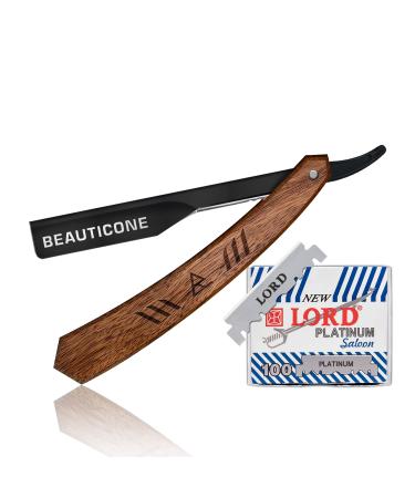 BEAUTICONE Straight Razor | Professional Barber Razor for men with 100 Single Edge Blades | Straight Edge Razor slide-out design (Rose Wooden Slide-out Razor with Black blade holder)