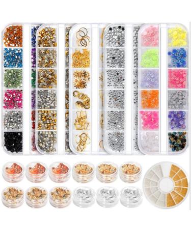 Colorful Nail Rhinestones Set Professional Nail Kit Rivets Studs Jewels Accessories for Nail Clothing Hat Bag Eye Makeup (Include 6 Boxes Nail Art Rhinestones 1 Box Nail Foil Chip)