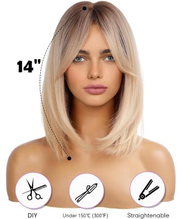 WOKESTAR Blonde & Dark Roots Bob Style Wig for Women - Heat Resistant Synthetic Hair - Buy Online on GoSupps.com