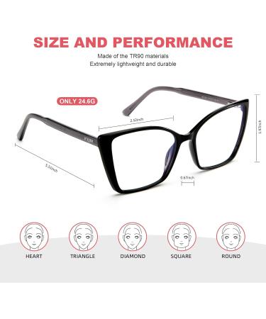 Women's Oversized Blue Light Blocking Glasses - Trendy Cat Eye Gaming Eyeglasses Anti Eyestrain & UV Glare RF6204 (Black Frame) - Shop Internationally - Buy Online on GoSupps.com
