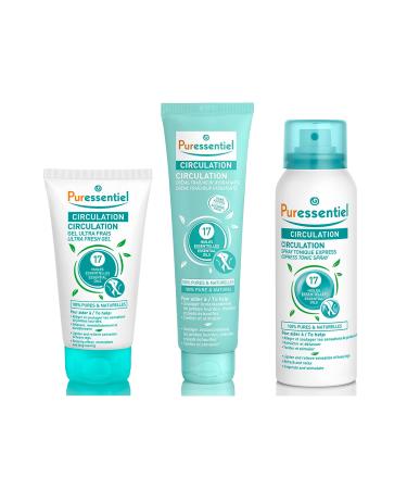 Puressentiel Circulation Essentials Set - Cooling Cream Fresh Gel and Spray - Aromatherapy Products for Muscle Tension - Provides Instant Lasting Relief - Natural and Plant-Based Blends - 3 pc