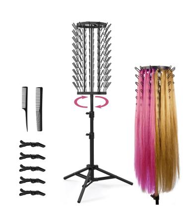 Sunnacate Height Adjustable Braiding Hair Rack 360 Rotatable Hair Rack with 120-Pegs Hair Divider Rack for Braiding Hair Extension Holder Stand for Stylists Braiding Supplies Tools Barber Shop