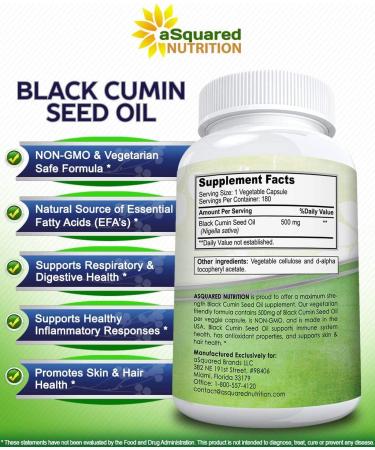 Black Cumin Seed Oil 500mg - 180 Capsules - Cold Pressed Nigella Sativa Supplement for Skin & Hair Health - Virgin & Non-GMO - Buy Online on GoSupps.com