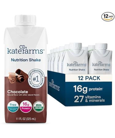 KATE FARMS Organic Vegan Plant Based Nutrition Shake, Chocolate, 16g of protein, 27 Vitamins and Minerals, Meal Replacement Drinks, Protein Shake, Gluten Free, Non-GMO, 11 Fl oz (Pack of 12) - Buy Online on GoSupps.com