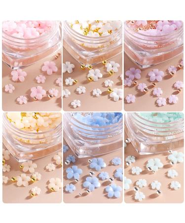 6 Boxes 3D Flower Nail Art Charms with Light Change Decals - Acrylic Nail Accessories with Pearl Golden Caviar Beads Glitter Stud Design - DIY Decoration Tips for Women - Buy Online on GoSupps.com