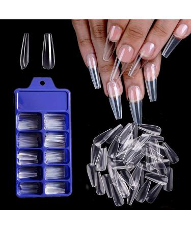 AddFavor Long Coffin Press on Nails - 3 Boxes Clear White Pink Full Cover Ballerina Acrylic False Nail Tips with Glitter Decoration for Women and Girls Nail Art - Buy Online on GoSupps.com