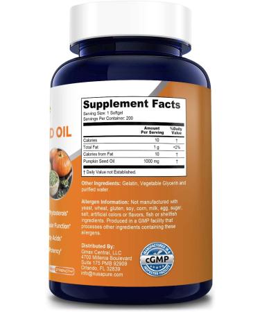 Pumpkin Seed Oil 1000mg - 200 Softgel Capsules (Non-GMO & Gluten-Free) with Phytosterols - Buy Online on GoSupps.com