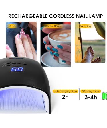 Rechargeable UV LED Nail Lamp - 48W Cordless Nail Dryer with LCD Display Auto Sensor & 5 Timer Settings - Professional Gel Polish Curing for Salon & Home - Black - Buy Online on GoSupps.com