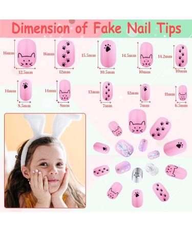 144 Pcs Kids Fake Press on Nails - Thrilez Pink Series | Pre Glue Full Cover Short False Nails for Children, Teens - Nail Art Decoration - Buy Online on GoSupps.com