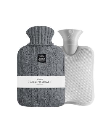 OliviaLiving Hot Water Bag Hot Water Bottle 2 Liters Heat Up and Refreezable Hot Cold Pack with Knit Cover for Pain Relief Hot Cold Therapy Dark Grey