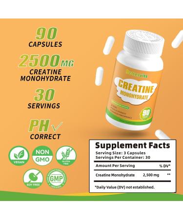 Creatine Monohydrate 2500mg - Gluten Free Non-GMO 90 Capsules - Boost Energy & Muscle Performance - Buy Online on GoSupps.com