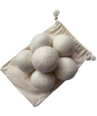 Organic 6 Pack Large Laundry Dryer Balls 100% New Zealand Wool Reusable Natural White or Grey Soft Eco Friendly with Cotton Bag (White) - Buy Online on GoSupps.com