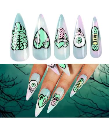 FEIlei 24x Halloween False Nails Heart Eyeball Lip Fake Nails Full Cover Press On Nails - Buy Online on GoSupps.com