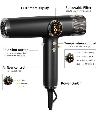 Bulesky Hair Dryer Negative Ionic Blow Dryer Set with 110 000 RPM Brushless High-Speed Motor Portable Fast Drying Low Noise Hairdryer with Magnetic Nozzle & Diffuser for Home Travel & Salon - Buy Online on GoSupps.com