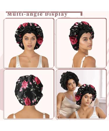 Welrog Satin Hair Hood for Women | Double-Sided Satin Silk Sleep Bonnet | Hair Protection for Night | Flower/Black Design - Buy Online on GoSupps.com