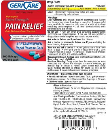 GeriCare Extra Strength Acetaminophen 500mg Gelcaps - Rapid Pain Relief & Fever Reducer 200 Count (Pack of 2) - Shop Internationally - Buy Online on GoSupps.com