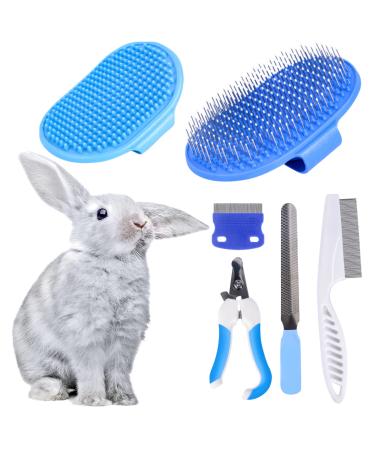 6-Piece Rabbit Grooming Kit, Small Animal Grooming Kit with Pet Hair Remover, Pet Nail Clipper, Flea Comb, Pet Shampoo Bath Brush for Rabbit, Hamster, Bunny, Guinea Pig
