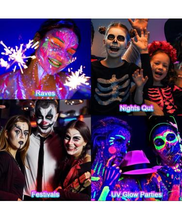 AOOWU 12-Color UV Neon Glow Face Paint Crayons Kit - Safe Non-Toxic Body and Face Makeup for Adults and Kids - Perfect for Halloween, Cosplay, Parties - Fluorescent Brightest Glow under UV Light - Buy Online on GoSupps.com