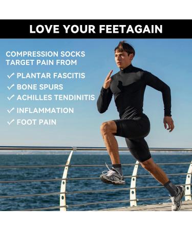Plantar Fasciitis Compression Socks - 4 Pairs for Neuropathy & Ankle Support - Black - L-XL - Buy Online on GoSupps.com
