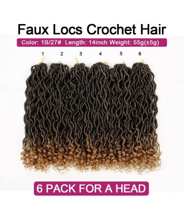 Goddess Locs Crochet Hair 14 Inch 6 Packs - Pre Looped Curly Faux Locs for Black Women | Wavy Synthetic Braids Hair Extensions in T1B-27# Color - Buy Online on GoSupps.com