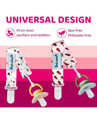 Smlpuame Baby Pacifier Chain - 12 BPA-Free Fabric Clips for Girls | Pink & Flower Design Fits Most Pacifiers & Bite Toys - Buy Online on GoSupps.com
