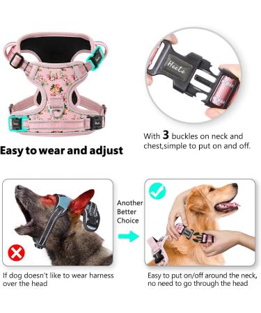 Heele Floral Pink Dog Harness for Medium Dogs - Adjustable Reflective Anti-Pull Soft & Breathable with Padded Handle - XS (Breastfall: 33-43cm) - Buy Online on GoSupps.com
