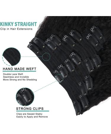 Clip in Hair Extensions Kinky Straight Clip in Hair Extensions Real Human Hair Natural Black for Women Remy Kinky Straight Human Hair Clip in Extensions Double Weft Seamless 120g/Set Clip in Extension 18inches 120g/Set - Buy Online on GoSupps.com