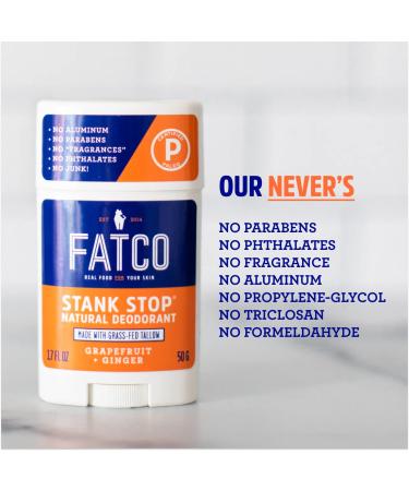 FATCO Stank Stop All Natural Deodorant - Grapefruit & Ginger with Tallow & Organic Coconut Oil (1.7 oz - Buy Online on GoSupps.com