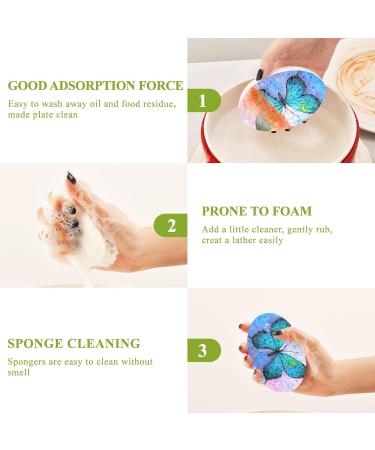 3-Pack Cleaning Kitchen Sponges Oval Oil Painting of Blue Butterfly Kitchen Cellulose Dishwashing Wood Pulp Cotton one sizex3 Blue - Buy Online on GoSupps.com