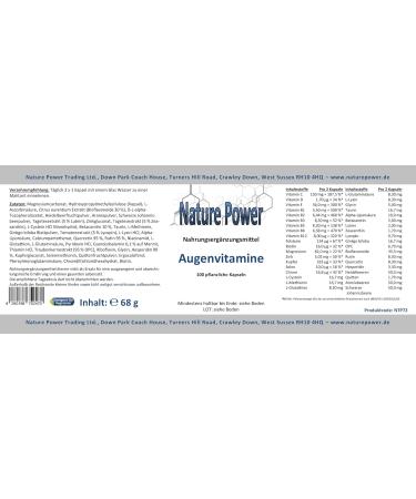 Eye Vitamins for Normal Eyesight - 100 Additive-Free Vegetarian Capsules - Nature Power - GMO-Free & Brown Glass Packaging - Buy Online on GoSupps.com