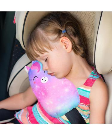 Unicorn Castle Seatbelt Pillow - Kids Car Seat Head Support & Strap Cover in Blue Purple - Buy Online on GoSupps.com