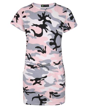 LOTMART Camo Dress Pocket Skirt Tie Waist Short Sleeve Top 11-12 Years Baby Pink