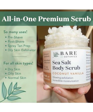 Bare Botanics Coconut Coffee Exfoliating Body Scrub 24oz | Made in USA | All Natural Sea Salt Scrub w/Skin Loving Moisturizers | Vegan & Cruelty Free | Ready to Gift w/a Cute Wooden Spoon - Buy Online on GoSupps.com