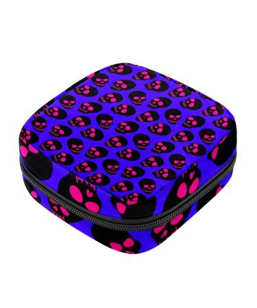 Sanitary Napkin Storage Bag Portable Period Bag for Women Teen Girls Halloween Skull Print Menstrual Cup Pouch Nursing Pad Holder (Multicolor) Color 1
