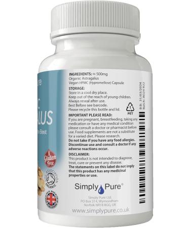Organic Vegan Astragalus Capsules x 90 500mg | Soil Association Certified, Gluten & GM Free - Buy Online on GoSupps.com