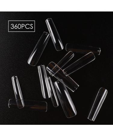 Wellquinn No C Curve Square Nail Tips - 360pcs Extra Long Clear Acrylic XXL False Nails - Buy Online on GoSupps.com