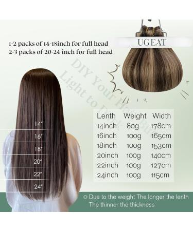 Ugeat 55 cm Double Weft Hair Extensions Human Hair with 100cm Sew in Hair Extensions Weft Human Hair Extensions Dark Brown Highlight with Caramel Blonde #P4/27 Sew in Hair 105g 22in 3.Weft#P4/27 - Buy Online on GoSupps.com