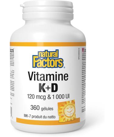 Natural Factors Vitamin K2+D3 120mcg & 1000iu 360 softgels MK-7 From Natto Bean Help build and maintain bone health. - Buy Online on GoSupps.com