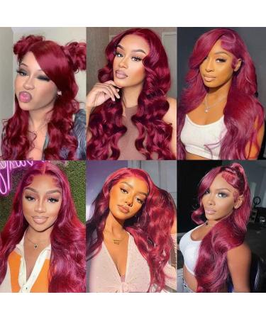 Burgundy Body Wave 24 Lace Front Human Hair Wig - HD Transparent Brazilian Virgin Hair, Pre-Plucked with Baby Hair - 150% Density - Red Glueless Wig for Black Women - Buy Online on GoSupps.com