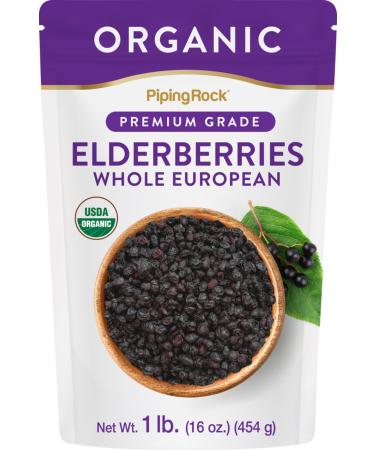 Piping Rock Elderberries Dried Organic | 1lb Bulk Supplement | European Whole Berries | Vegetarian Non-GMO Gluten Free