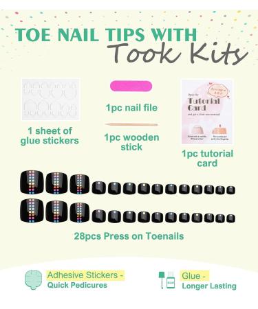 Aegenacess 28pcs Summer Beach Short Toenail Press on False Nail Tips - Black Mixed Dots - Pedicure Kit for Women and Girls - Buy Online on GoSupps.com