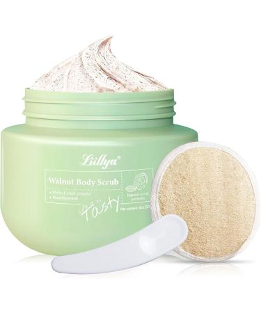 Liillya Walnut Body Scrub With Loofah and Scraping Spoon Exfoliating Body Scrubs for Women Specially Increase with Niacinamide for Moisturizing Body Exfoliant Pore Cleansing and Exfoliating - Buy Online on GoSupps.com