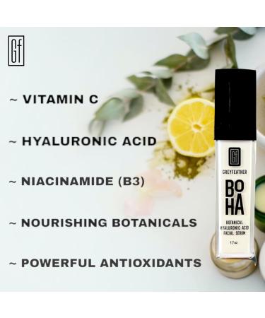 Greyfeather Hyaluronic Acid Serum - Ultimate Hydrating Serum with Vitamin C & Niacinamide for Youthful Plump Skin | Reduces Wrinkles & Signs of Aging - Buy Online on GoSupps.com
