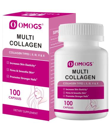 OMOGS Collagen Peptides Capsule Naturally Sourced Hydrolyzed Collagen with prebiotic & Cranberry Extract - Hair Skin Nail Joint Digestive Health & Immune Support Non-GMO 100 Capsule