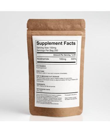 Pure Vitamin B3 Powder (Nicotinamide) - Non Flush Formula - Antioxidant Rich - 25g - Buy Online on GoSupps.com