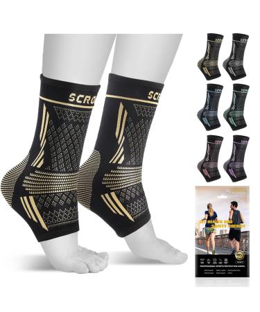 Ankle support brace copper ankle bandage 2 pieces ankle support compression lens for plantar fasciitis waved ankle achilless tendon pain relief recovery running sport black XL XL