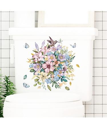 Flowers and Hummingbird Butterfly Bathroom Toilet Seat Lid Cover Decals - Removable Self-Adhesive Stickers for Restroom Decor - Buy Online on GoSupps.com